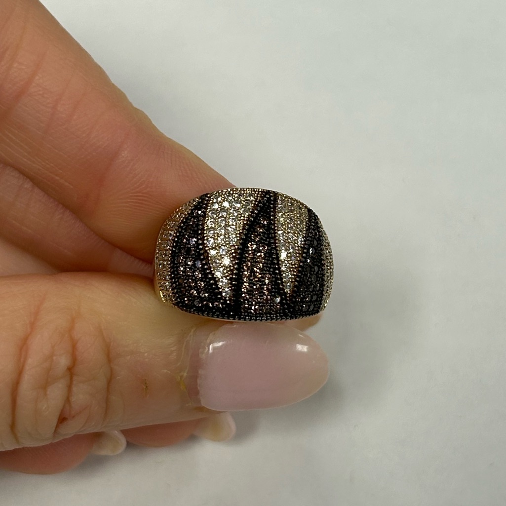 Suzy Levian Yellow Sterling Silver Pave Brown & White Cz Ring